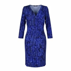 Lauren Ralph Lauren Faux Wrap Dress 14 Blue Navy Ruching 3/4 Sleeve Pullover